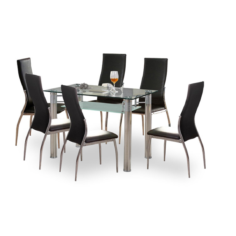 Ivy Bronx Willaims Glass Top Metal Base Dining Table Wayfair